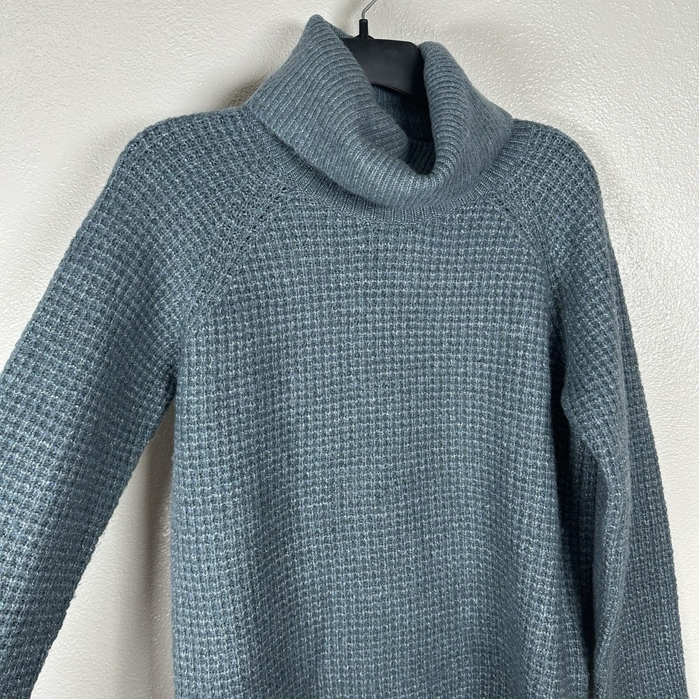 Kuhl Sienna Sweater Womens Small Blue Waffle Knit Turtle Neck Drop Hem Stretch - Picture 2 of 6